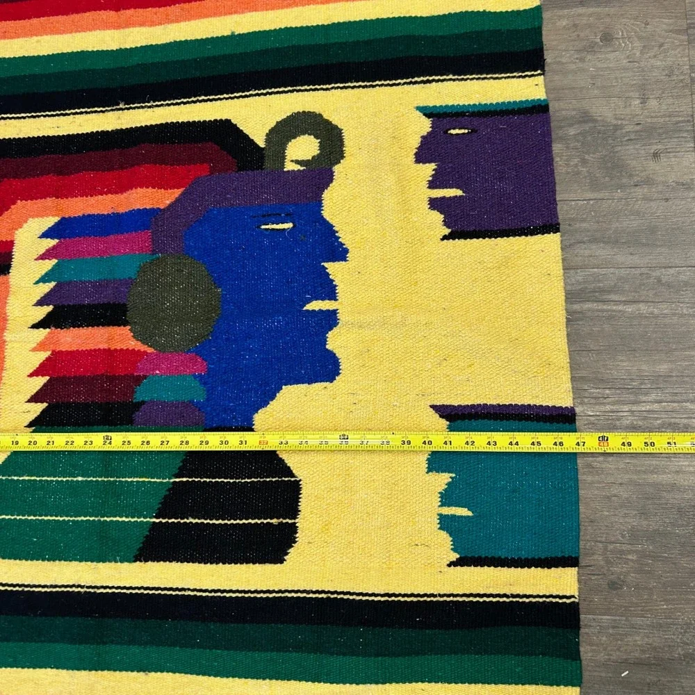 Vintage Mayan Inca‎ Aztec Warrior Blanket Fringe Bright Color Striped Native